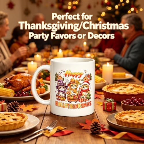Happy Hallothanksmas Cute Cats Coffee Mug,11oz Fall Autumn Cup