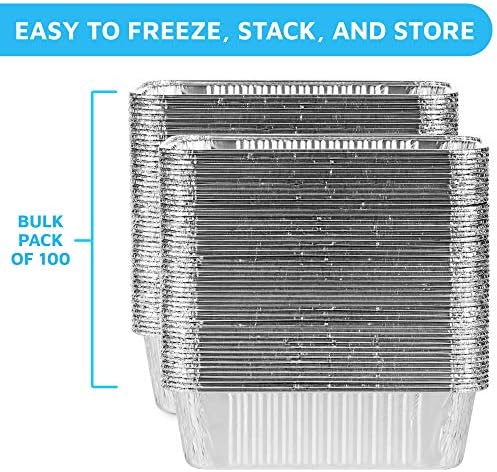 MontoPack Aluminum Disposable Loaf Pans | Deep Standard Size 8.5” x 4.5” Extra Thick Foil Bread Containers for Baking, Food Storage & Takeout | Eco-Friendly & Recyclable | Bulk 100-Pack 2 Pound Trays
