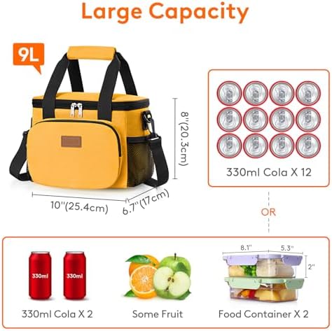 Lifewit Medium Lunch Bag, Insulated Lunch Box, Soft Cooler Cooling Tote for Adult Men Women, Orange 12-Can (9L)