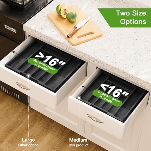 Pipishell Bamboo Expandable Silverware Drawer Organizer, Black, Medium