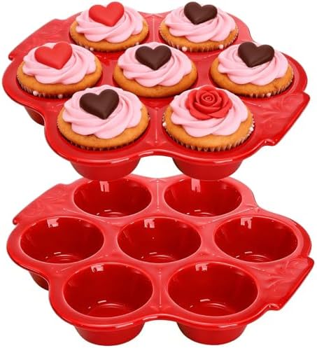 Youeon 2 Pack Red Ceramic Muffin Pans, 7 Cup Nonstick