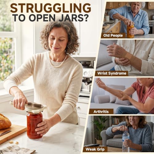 2026 Upgraded 4-in-1 Jar Opener - Adjustable Stainless Steel Lid Remover for Seniors & Arthritis Sufferers, Fits Kitchen Jars, Bottles & Cans Brown(2Pcs)