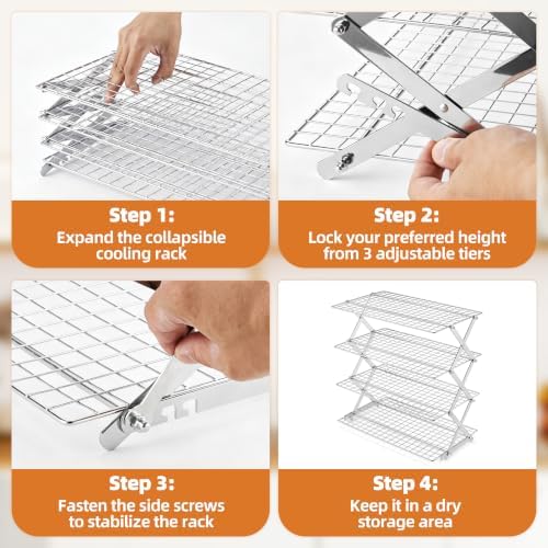 LIANYU 4 Tier Collapsible Cooling Rack, Stainless Steel Baking Rack