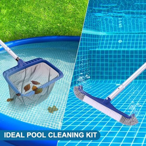 POOLAZA 3-in-1 Pool Cleaning Kit with Skimmer Net, Pool Brush &10.5 Ft Pole