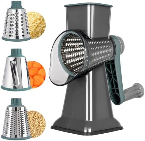 Rotary Cheese Grater, Cheese Grater Hand Crank, 3-Blade Grater