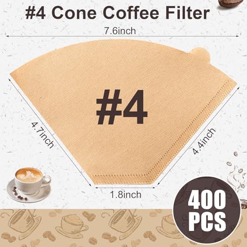 400 Count #4 Cone Coffee Filters 8-12 Cup Compatible with Ninja Maker