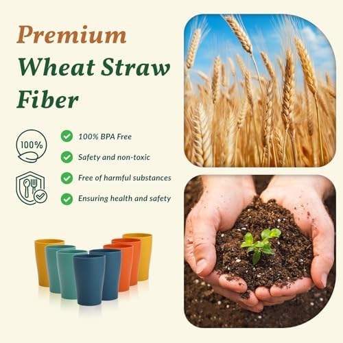 Homienly Stackable Drinking Glasses Set Wheat Straw Shatterproof Cups | Unbreakable Kitchen Cups for Kids & Adults | Reusable, Dishwasher Safe for Party, Outdoor (8 oz, Small)