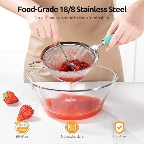U-Taste Fine Mesh Strainer, 18/8 Stainless Steel Sieve 30 Mesh, M/Aqua Sky