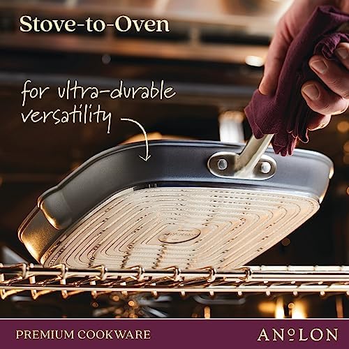 Anolon Accolade Forged Hard Anodized Nonstick Square Grill Pan/Griddle with Spouts, 11 Inch - Moonstone Gray