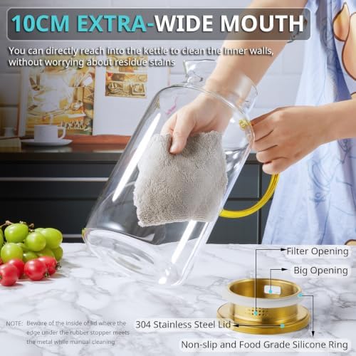 Bivvclaz 1 Gallon Gold Glass Pitcher with Lid and Handle, Water Pitcher for Fridge, Glass Carafe for Hot/Cold Water, Large Iced Tea Jug for Coffee, Juice and Homemade Beverage
