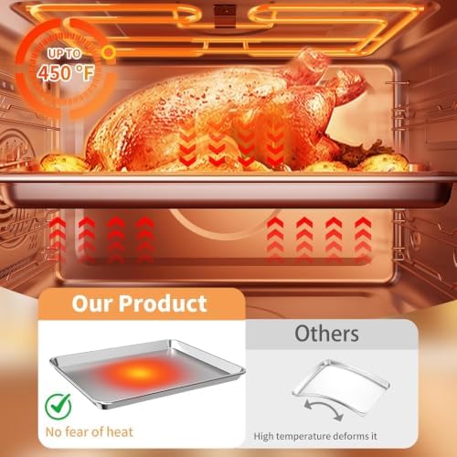 Baking Sheet Set of 2, Stainless Steel Cookie Sheets for Baking, 18 x 13 Inch Thicker Large Baking Pans Oven Tray, Warp Resistant Nonstick Half Sheet Pan, Nontoxic & Heavy Duty