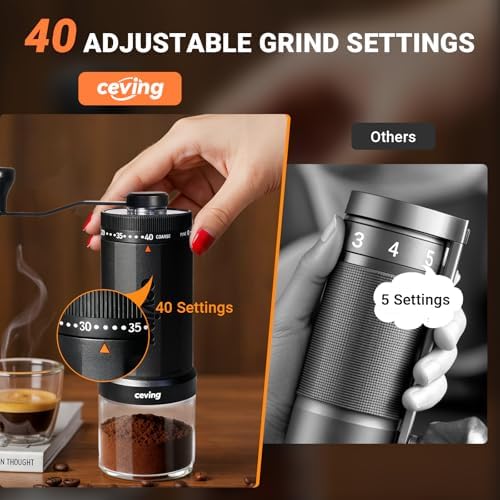 CEVING World's First 60g Large Capacity Manual Coffee Grinder, Black