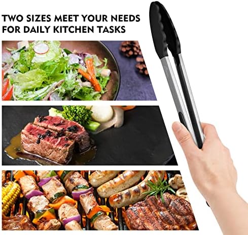 HOTEC Premium Stainless Steel Locking Kitchen Tongs with Silicon Tips, Set of 2-9" and 12"