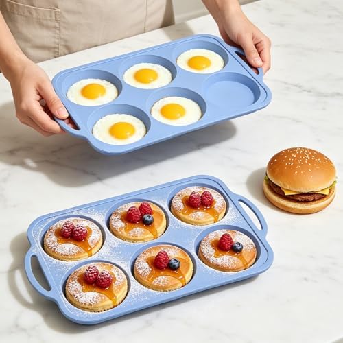 Nonstick Silicone Muffin Top Pan: 6-Cavity 4 Inch Jumbo Silicone Egg Mold