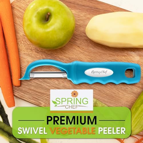 Spring Chef Swivel Vegetable Peeler with Soft Grip Handle, Set of 2, Teal