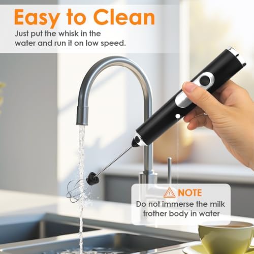 Milk Frother Handheld, Rechargeable Coffee Frother Wand, Drink Mixer, Black