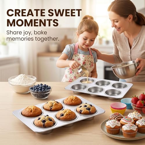 LIANYU Stainless Steel Muffin Cupcake Pan, 6 Cup Muffin Tin for Cup Cake