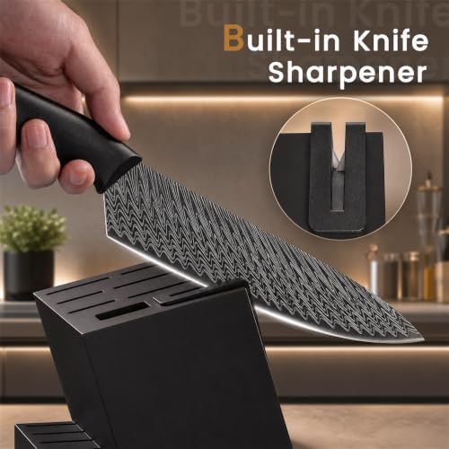 Amorston Knife Set, 15-Piece Kitchen Knife Set with Built-in Sharpener Block, German High-Carbon Stainless Steel, Dishwasher Safe, for Home Cooks and Everyday Meal Prep