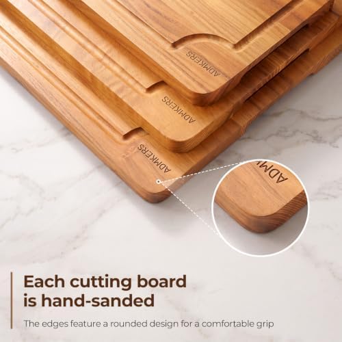 Teak Wood Cutting Board for Kitchen with Storage Stand, (Set of 3)