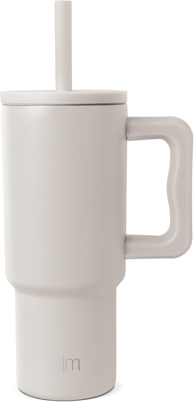 Simple Modern Kids 24 oz Tumbler with Handle and Silicone Straw Lid | Spill Proof and Leak Resistant | Reusable Stainless Steel Bottle | Gift for Kids Boys Girls | Trek Collection | Almond Birch