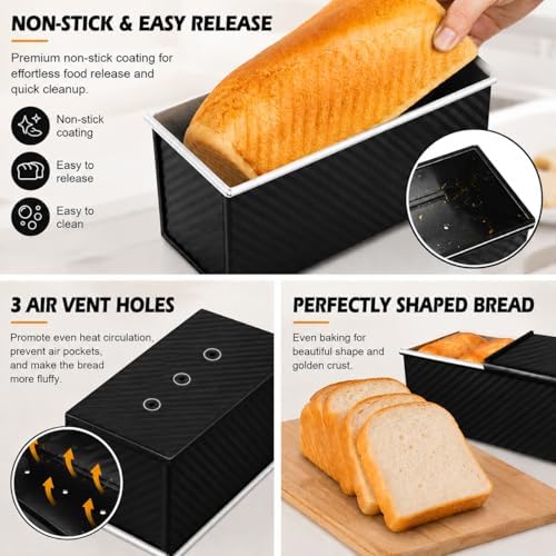 Bread Loaf Pan with Lid, 2-Pack, 2.2LB & 1LB