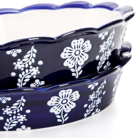 Tosnail 2 Pack 9.5" Ceramic Pie Pan, Deep Pie Dish, Fancy Pie Plates, Nonstick Large Quiche Pan Round Baking Dish for Fruit Tarts, Apple Pies, Cakes, Quiches