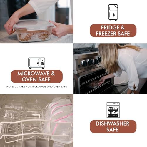 Razab 10 Cups/ 80 Oz 4 Pc (Set of 2) Glass Food Storage Containers with Airtight Locking Lids For Storing & Serving Food. BPA Free & Leak Proof - Microwave, Dishwasher, Fridge, Freezer, Oven Safe