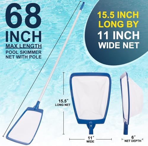 POOLAZA Pool Skimmer Net with 68" Aluminum Pole, Ultra Fine Mesh