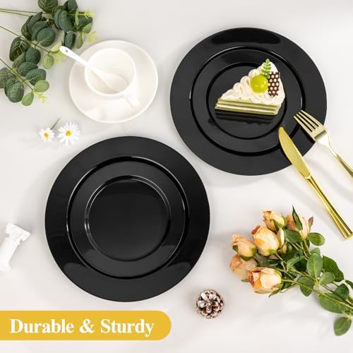 Goodluck 200PCS Black Plastic Plates, Heavy Duty Disposable Black Plates
