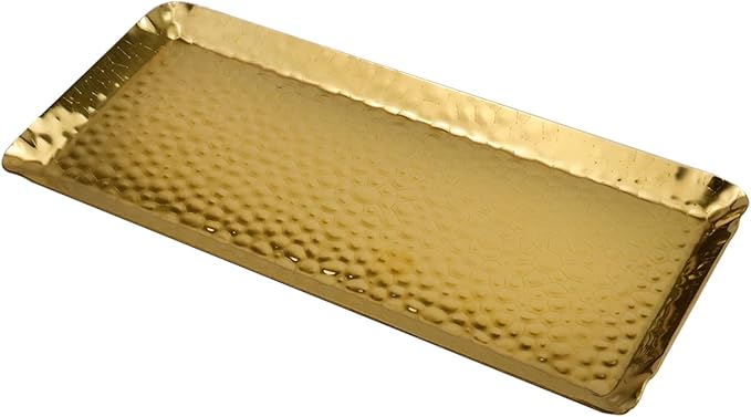 Antrader Hammered Rectangular Platter Serving Tray,Stainless Steel Decorative Storage Tray, Gold (10-Inch by 4-Inch)