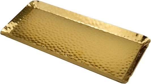 Antrader Hammered Rectangular Platter Serving Tray,Stainless Steel Decorative Storage Tray, Gold (10-Inch by 4-Inch)