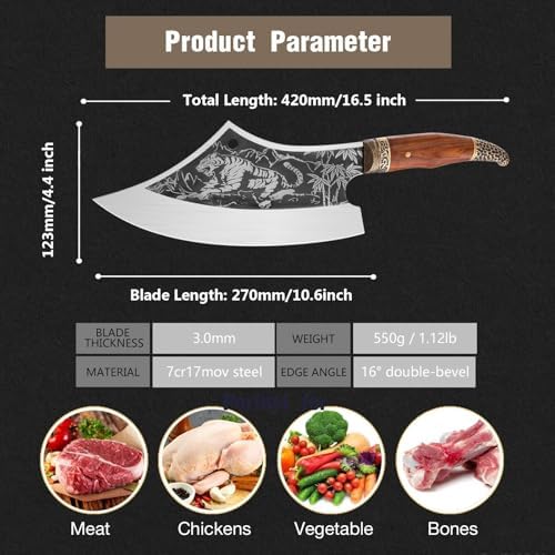Purple Dragon Heavy Duty Meat Cleaver Knife with Leather Sheath