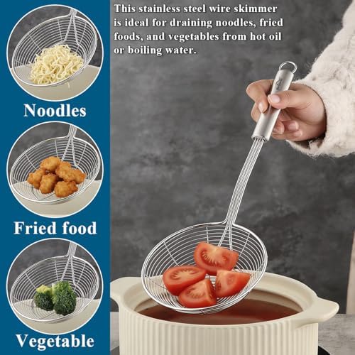 Berglander Spider Strainer Skimmer Ladle 2 Pieces, Stainless Steel Kitchen Skimmer Slotted Spoons for for Straining Pasta/Cooking/Frying, Kitchen Utensils Wire Strainer Pasta Spoon