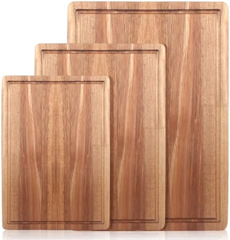 Solid Acacia Wood Cutting Board Set of 3 Wooden Charcuterie Boards Set