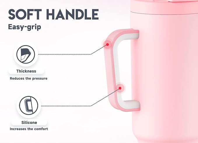 Meoky 40 oz Tumbler with Handle and Flip Straw, 100% Leakproof Tumbler with Lid and Straw, Stainless Steel Insulated Cup, Cupholder Friendly, Keeps Cold for 34 Hours (Blush)