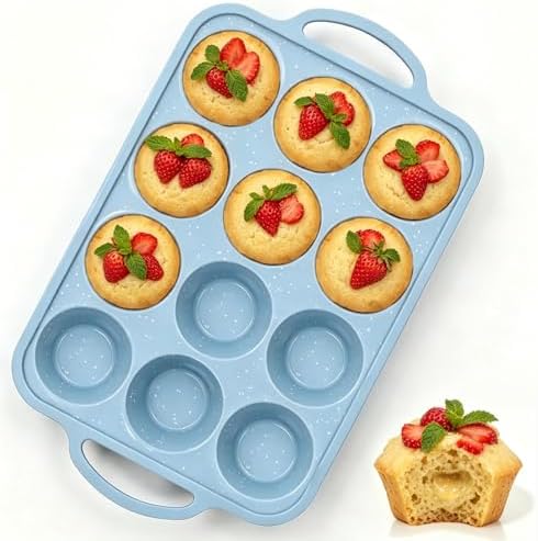 Silicone Muffin Pan, Metal Frame Regular Cupcake Pan Silicone Molds 12 Cups