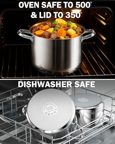 Cooks Standard Classic 8-Quart Stainless Steel Dutch Oven Casserole with Glass Lid, Large Dutch Oven Casserole for Soup, Stew, Chili & Pasta, Compatible with All Stovetops