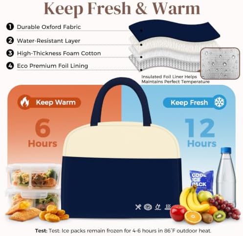 DALINDA Lunch Bag Lunch Box for Women Men, Insulated Lunch Bags Water-Resistant Cute Cooler Lunch Tote Bag, Reusable Large Capacity for Work Travel Picnic