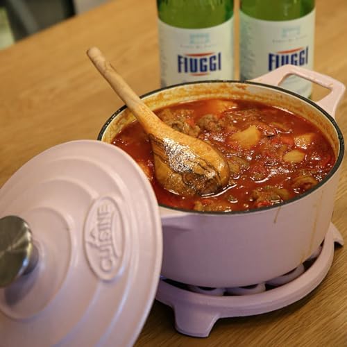 La Cuisine Enameled Cast Iron Dutch Oven Casserole Pot with Lid Internal Glossy Cream White Enamel Coating 3.75 QT 9.5" /24cm Ø. For GlassTop Stove, Oven-Safe, PFOA Free, Pink