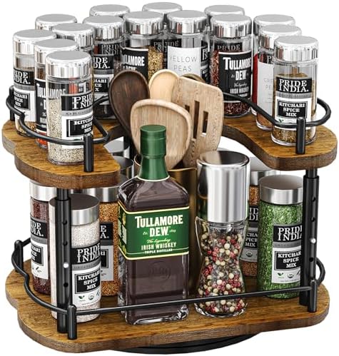 SNTD Lazy Susan Spice Rack Organizer for Cabinet, Wood, Vintage, 12 in