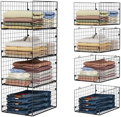 4-Tier Stackable Closet Organizers and Storage Shelves, Foldable Closet Shelf Organizer System, Stackable Storage Bins Drawers for Closet Organizer System, Black(Patent 30022416, 15.7"x11.8"x34.64")