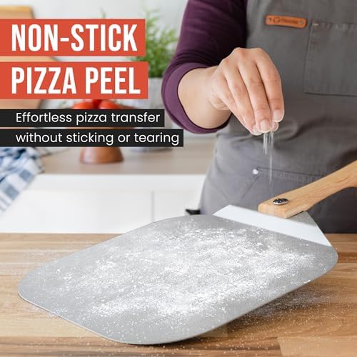 Chef Pomodoro Aluminum Pizza Peel 12x14 in, Foldable Wood Handle
