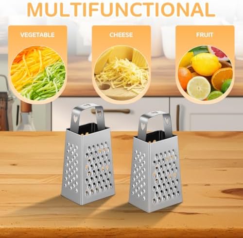 ABOOFAN 6Pcs Mini Box Graters, 4-Sided Stainless Steel Cheese Grater & Zester for Ginger, Garlic and Spices, Portable Small Kitchen Gadgets