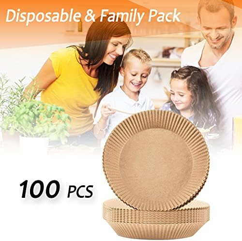 Air Fryer Liners Disposable, 100 PCS Non-stick Parchment Paper Liners Round, Grease Proof Bakery Baking Paper for Airfryer Basket Roasting, Oil-proof, Food Grade, Air Fryer Accessories