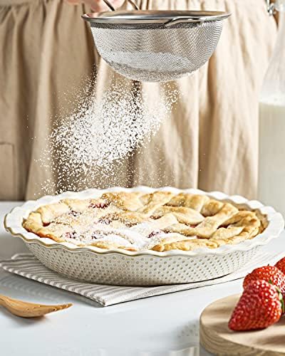 getstar Ceramic Pie Pan, 9 inch Pie Dish for Baking, Non-Stick, Oven & Dishwasher Safe, Farmhouse Decor Quiche Baking Dish, Pie Plate, Deep Dish Pie Pan (Embossed Dots)