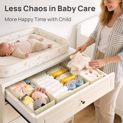 Vtopmart 12 Pack Baby Clothes Organizer, Foldable Fabric Drawer Bins, Beige