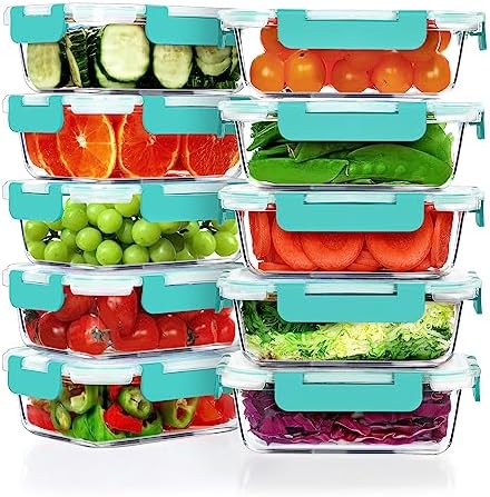 VERONES 10 PACK 22 OZ Glass Meal Prep Containers Set with Lids, Green