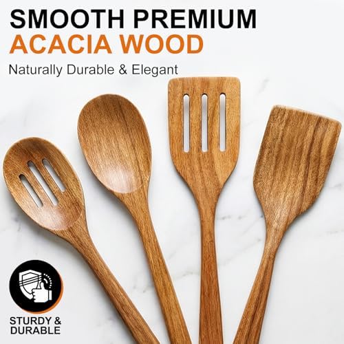 Acacia Wood Kitchen Utensils Set Non Toxic Wooden Spoon for Cooking Spatula