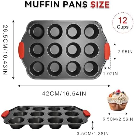 Mini Muffin Pan 12 Cup Muffin Pan with Silicone Grip Handles