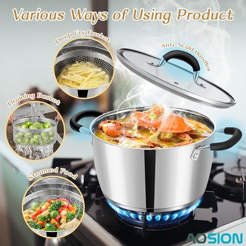 6 Quart Deep Fryer Pot with Basket, Stainless Steel Frying Pot